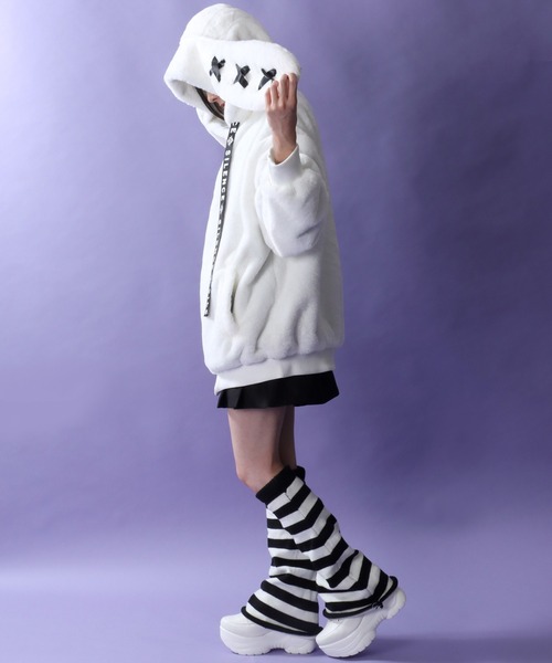 SITRY（シトリー）の「Rabbit Ears Fur Hoodie/オーバーサイズ うさ耳付きフード フルジップパーカー ファーブルゾン ファージャケット（ブルゾン・レディース・ホワイト/ピンク/ブラック/サックスブルー/ブラック系その他・FREE）」の16枚目の写真