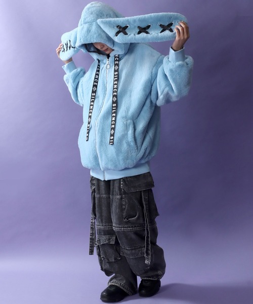 セール】Rabbit Ears Fur Hoodie/オーバーサイズ うさ耳付きフード