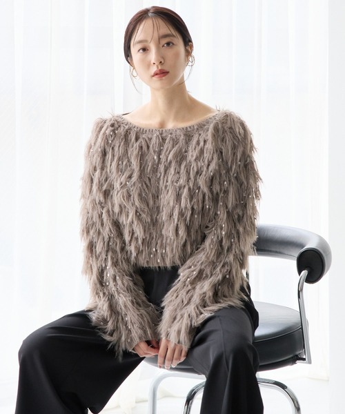 Andemiu（アンデミュウ）の「フリンジニット202797（ニット/セーター・レディース・アイボリー/グレー・FREE）」の2枚目の写真