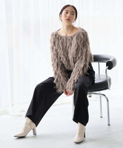 Andemiu（アンデミュウ）の「フリンジニット202797（ニット/セーター・レディース・アイボリー/グレー・FREE）」の3枚目の写真