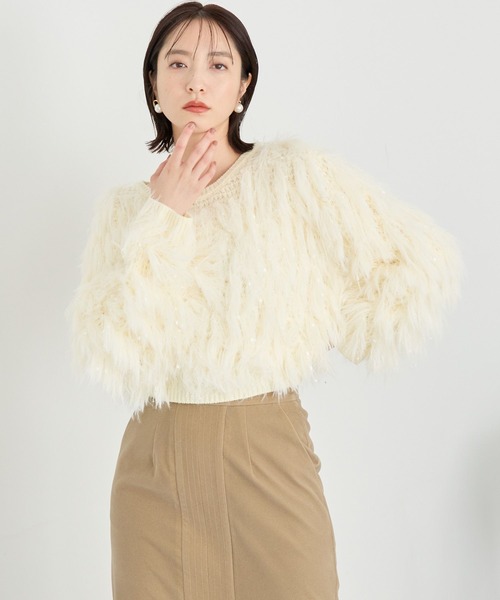 Andemiu（アンデミュウ）の「フリンジニット202797（ニット/セーター・レディース・アイボリー/グレー・FREE）」の8枚目の写真