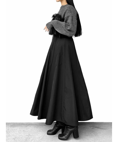 LVEU.（ラブユ.）の「【LVEU.】チュールフリルドッキングニット(Ai select) / トップス ニット セーター フリル 異素材 ドッキング チュール 切替 オーバー クルーネック 長袖 ブラック チャコール（ニット/セーター・レディース・ブラック/チャコールグレー・FREE）」の10枚目の写真