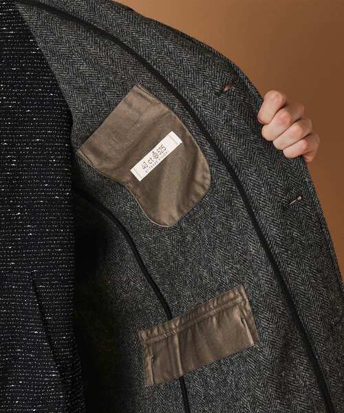 40ｃｔ＆525（フォーティーカラッツアンドゴーニーゴ）の「◆ウールヘリンボン ノーカラーコート（ノーカラーコート・メンズ・チャコールグレー/ネイビー・04/03/02/01）」の7枚目の写真