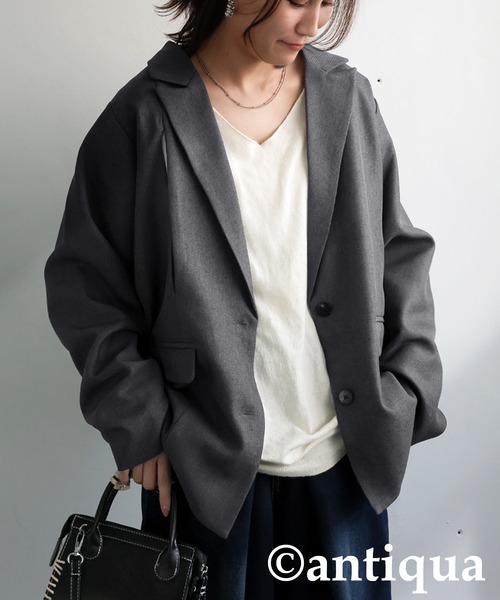 antiqua(アンティカ)の「チェストホールジャケット(テーラードジャケット・レディース・チャコールグレー/ブラック・ONESIZE)」の16枚目の写真