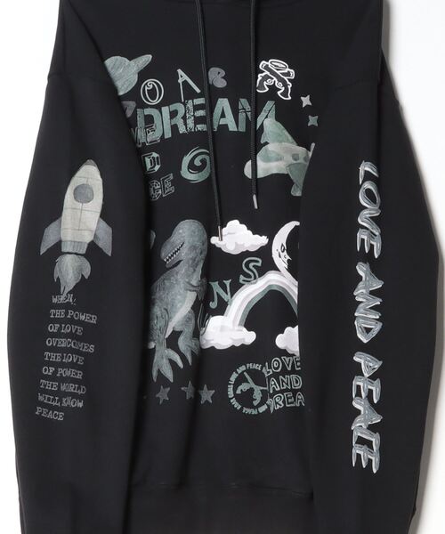 roarguns（ロアーガンズ）の「DINOSAUR HOODIE（パーカー・メンズ・ブラック×ホワイト・3/4）」の7枚目の写真