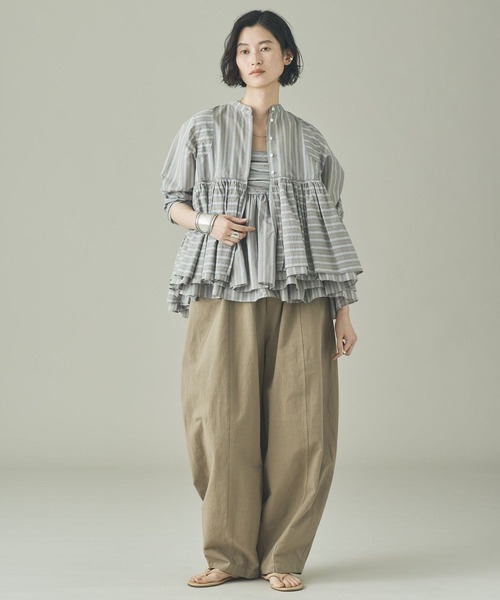 Curensology（カレンソロジー）の「Curensology(カレンソロジー)/ストライプレイヤードギャザーブラウス（シャツ/ブラウス・レディース・ブルー/サックスブルー/ブラック/グレー・FREE）」の12枚目の写真