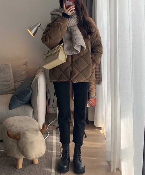 セール】中綿入りノーカラーキルティングジャケット（ノーカラー