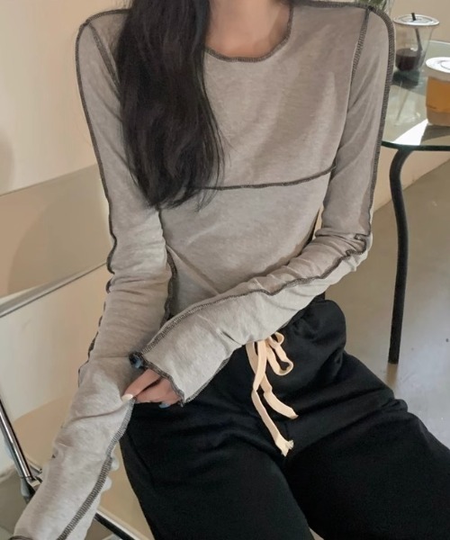 SHEPP(シープ)の「カラーステッチ ロンT(Tシャツ/カットソー・レディース・グレー/ホワイト/ブラック・M/L)」の5枚目の写真