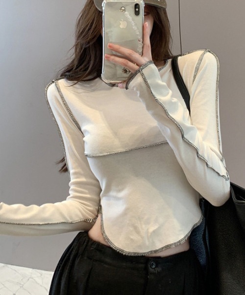 SHEPP(シープ)の「カラーステッチ ロンT(Tシャツ/カットソー・レディース・グレー/ホワイト/ブラック・M/L)」の13枚目の写真