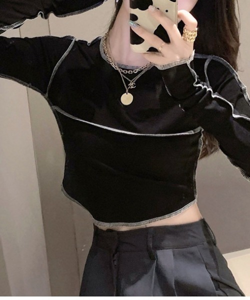 SHEPP(シープ)の「カラーステッチ ロンT(Tシャツ/カットソー・レディース・グレー/ホワイト/ブラック・M/L)」の12枚目の写真