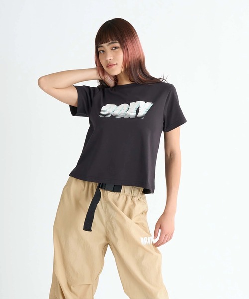 ROXY（ロキシー）の「JIGGY WITH IT /ロキシーロゴクロップド丈半袖Tシャツ（Tシャツ/カットソー・レディース・ホワイト/ブラック/ミント・MEDIUM/LARGE/SMALL）」の3枚目の写真