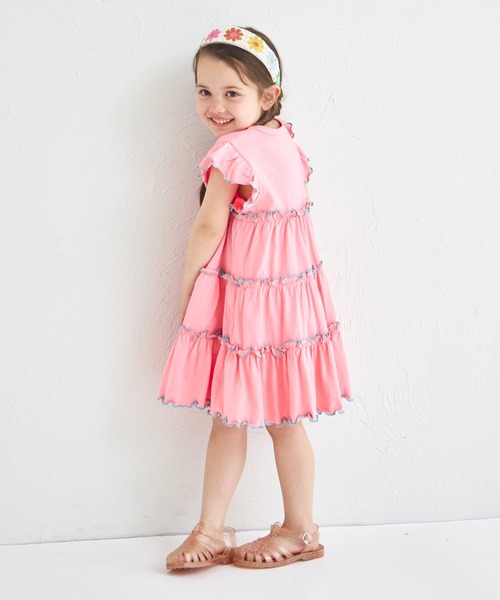 pairmanon（ペアマノン）の「【綿100%】配色メローティアードワンピース（ワンピース・キッズ・ライトブルー/ピンク系その他/グリーン系その他/テラコッタ/ブラウン・140/100/120/130/110/150/90）」の5枚目の写真