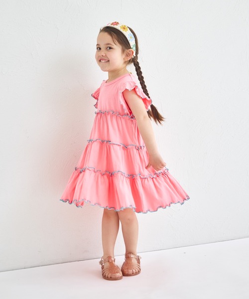 pairmanon（ペアマノン）の「【綿100%】配色メローティアードワンピース（ワンピース・キッズ・ライトブルー/ピンク系その他/グリーン系その他/テラコッタ/ブラウン・140/100/120/130/110/150/90）」の10枚目の写真