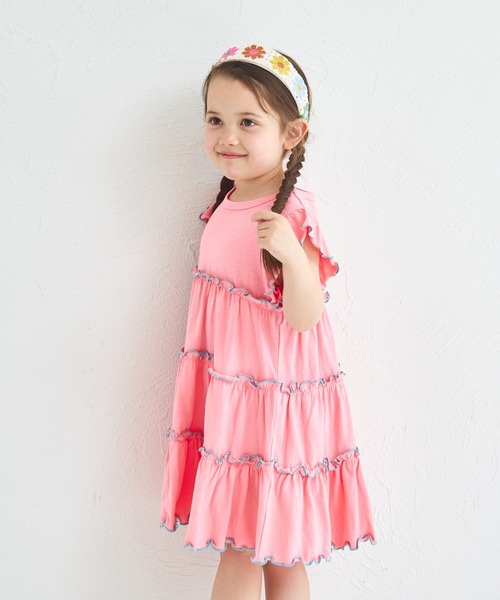 pairmanon（ペアマノン）の「【綿100%】配色メローティアードワンピース（ワンピース・キッズ・ライトブルー/ピンク系その他/グリーン系その他/テラコッタ/ブラウン・140/100/120/130/110/150/90）」の11枚目の写真