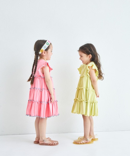 pairmanon（ペアマノン）の「【綿100%】配色メローティアードワンピース（ワンピース・キッズ・ライトブルー/ピンク系その他/グリーン系その他/テラコッタ/ブラウン・140/100/120/130/110/150/90）」の16枚目の写真