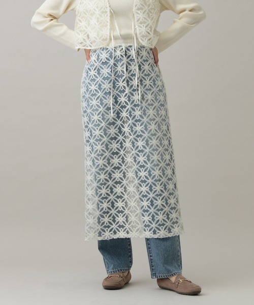 GLOBAL WORK(グローバルワーク)の「MATINEE LINE/レースレイヤードスカート/288806(スカート・レディース・アイボリー/ブラック・LARGE/MEDIUM)」の1枚目の写真