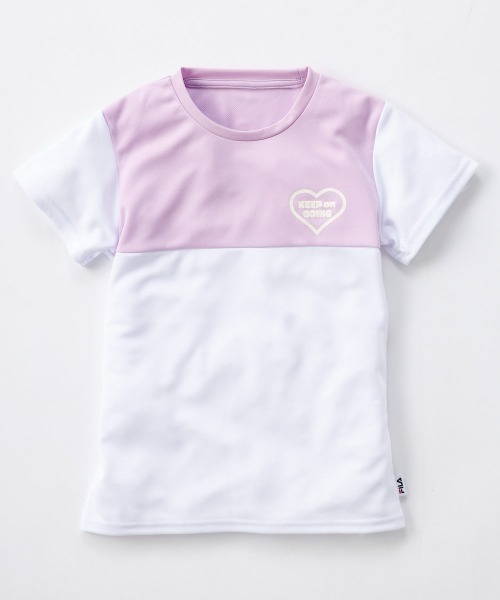 FILA(フィラ)の「配色切替えドライ素材Tシャツ(Tシャツ/カットソー・キッズ・オフホワイト/ネイビー・130/140/150/160)」の1枚目の写真