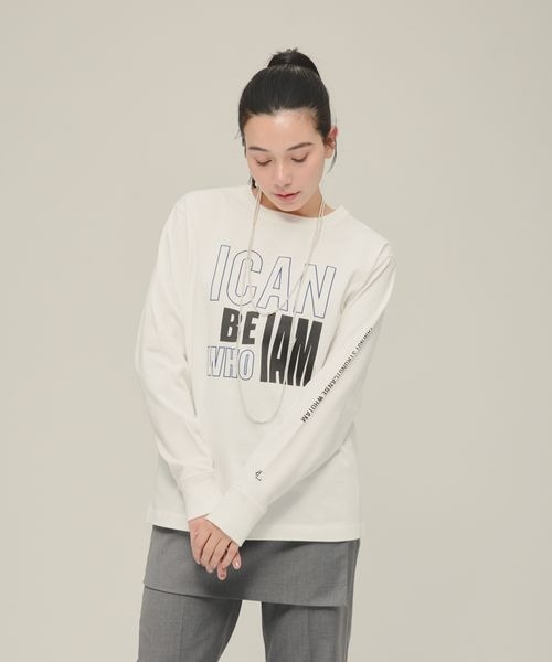 eL（エル）の「【eL】Who I am Logo Tee LS/287475（Tシャツ/カットソー・レディース・ホワイト/ネイビー・FREE）」の2枚目の写真