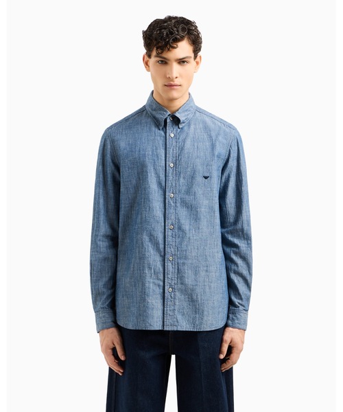 EMPORIO ARMANI（エンポリオアルマーニ）の「【エンポリオ アルマーニ】シャツ コットンシャンブレー（シャツ/ブラウス・メンズ・ブルー系・SMALL/LARGE/X-LARGE/MEDIUM/X-SMALL/XX-LARGE）」の4枚目の写真