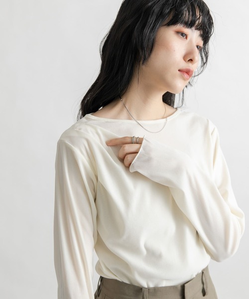 KBF(ケイビーエフ)の「シアーベロアドレープトップス(Tシャツ/カットソー・レディース・アイボリー/ブラウン系その他/グレー・ONE)」の6枚目の写真