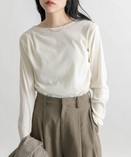 KBF(ケイビーエフ)の「シアーベロアドレープトップス(Tシャツ/カットソー・レディース・アイボリー/ブラウン系その他/グレー・ONE)」の7枚目の写真