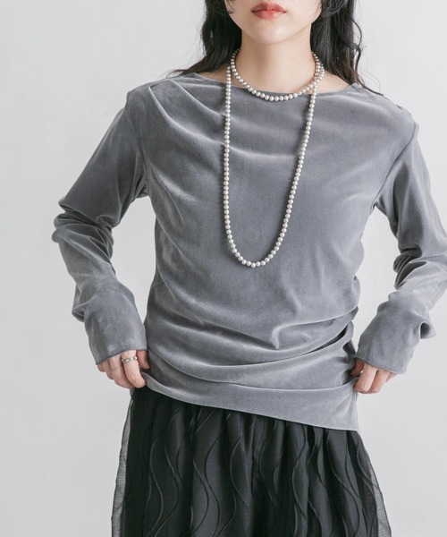 KBF(ケイビーエフ)の「シアーベロアドレープトップス(Tシャツ/カットソー・レディース・アイボリー/ブラウン系その他/グレー・ONE)」の12枚目の写真