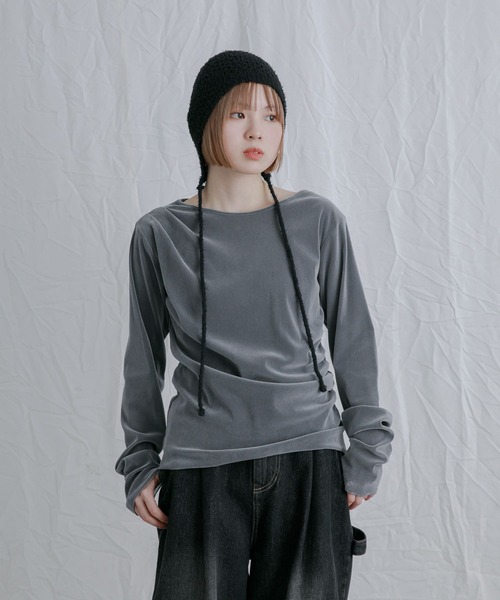 KBF(ケイビーエフ)の「シアーベロアドレープトップス(Tシャツ/カットソー・レディース・アイボリー/ブラウン系その他/グレー・ONE)」の18枚目の写真