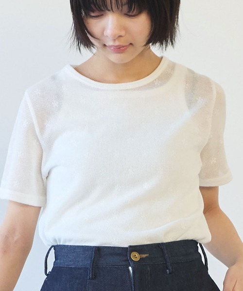 △hana×mesh ジャガード 半袖プルオーバー（Tシャツ/カットソー