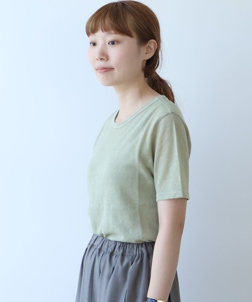 bulle de savon(ビュルデサボン)の「△hana×mesh ジャガード 半袖プルオーバー(Tシャツ/カットソー・レディース・カーキ/チャコールグレー/ホワイト/キナリ・FREE)」の2枚目の写真