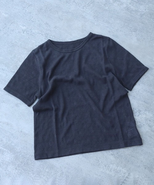 bulle de savon(ビュルデサボン)の「△hana×mesh ジャガード 半袖プルオーバー(Tシャツ/カットソー・レディース・カーキ/チャコールグレー/ホワイト/キナリ・FREE)」の4枚目の写真