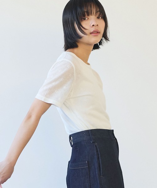 bulle de savon(ビュルデサボン)の「△hana×mesh ジャガード 半袖プルオーバー(Tシャツ/カットソー・レディース・カーキ/チャコールグレー/ホワイト/キナリ・FREE)」の8枚目の写真