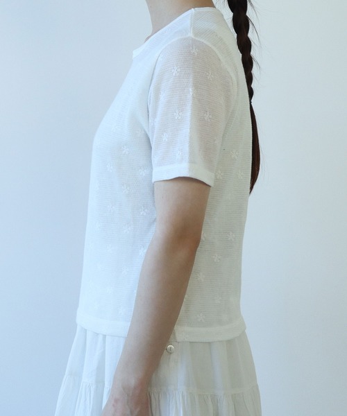 bulle de savon(ビュルデサボン)の「△hana×mesh ジャガード 半袖プルオーバー(Tシャツ/カットソー・レディース・カーキ/チャコールグレー/ホワイト/キナリ・FREE)」の20枚目の写真