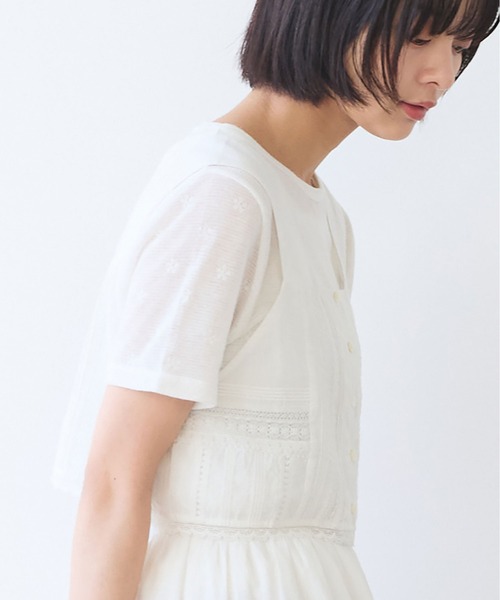 bulle de savon(ビュルデサボン)の「△hana×mesh ジャガード 半袖プルオーバー(Tシャツ/カットソー・レディース・カーキ/チャコールグレー/ホワイト/キナリ・FREE)」の11枚目の写真