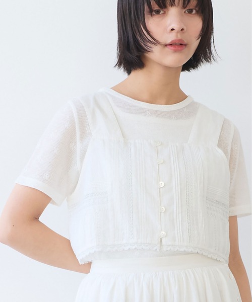 bulle de savon(ビュルデサボン)の「△hana×mesh ジャガード 半袖プルオーバー(Tシャツ/カットソー・レディース・カーキ/チャコールグレー/ホワイト/キナリ・FREE)」の9枚目の写真