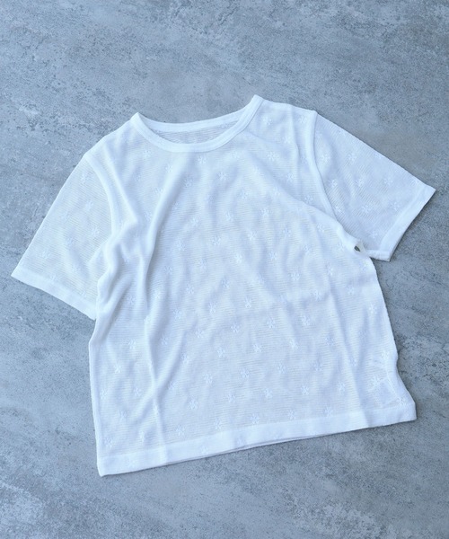 bulle de savon(ビュルデサボン)の「△hana×mesh ジャガード 半袖プルオーバー(Tシャツ/カットソー・レディース・カーキ/チャコールグレー/ホワイト/キナリ・FREE)」の18枚目の写真