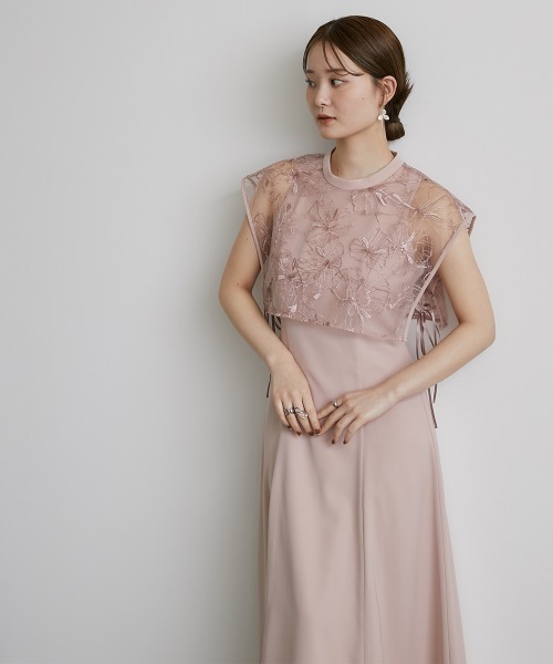 AIMER ドレス スパンコールフラワー刺繍ロングスリーブ