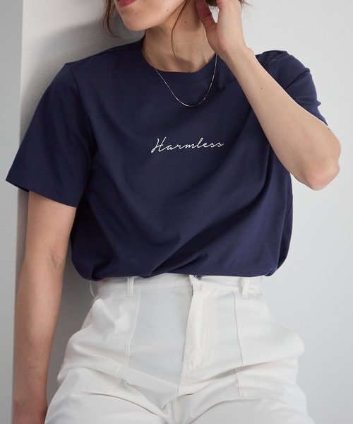 胸元フロントプリント 半袖サイロTシャツ/コットンTシャツ