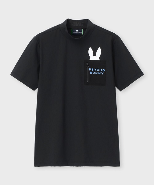 美品✨️　PSYCHO BUNNY ブラック　モックネック　Tシャツ　ウサギ GOLF] ポケットバニー モックネックTシャツ（Tシャツ/カットソー