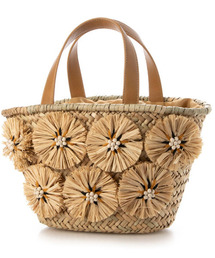 cache cache（カシュ カシュ）の「カシュカシュ cachecache / ラフィアフラワー付カゴバッグ（かごバッグ）」