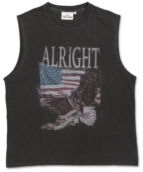 SPINNS（スピンズ）の「ピグメント加工ノースリーブTシャツ/レトロイーグル/短丈/古着風（Tシャツ/カットソー・メンズ・ブラック/カーキ・ONESIZE）」の5枚目の写真