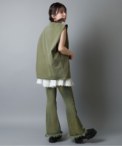 SPINNS（スピンズ）の「ピグメント加工ノースリーブTシャツ/レトロイーグル/短丈/古着風（Tシャツ/カットソー・メンズ・ブラック/カーキ・ONESIZE）」の14枚目の写真