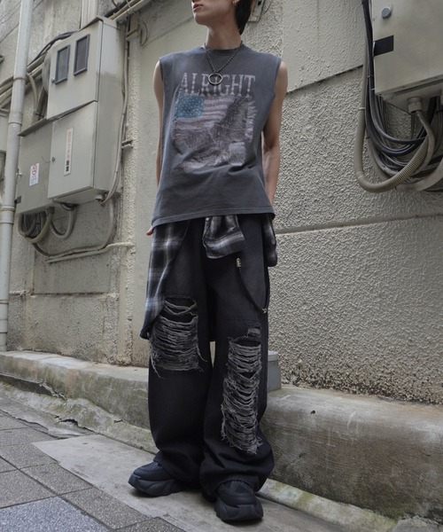 SPINNS（スピンズ）の「ピグメント加工ノースリーブTシャツ/レトロイーグル/短丈/古着風（Tシャツ/カットソー・メンズ・ブラック/カーキ・ONESIZE）」の22枚目の写真