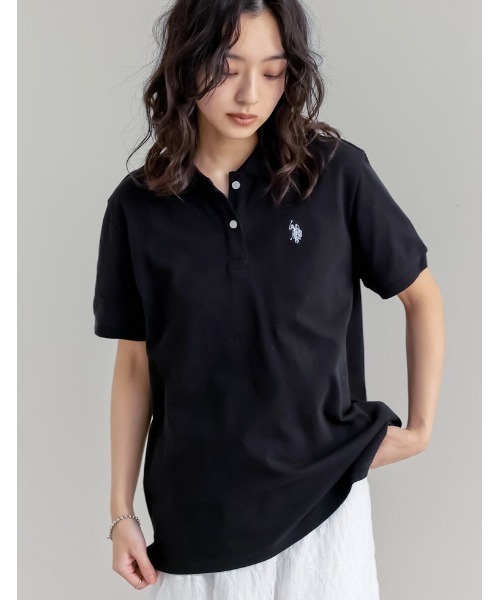 U.S. POLO ASSN.（ユーエスポロアッスン）の「[U.S. POLO ASSN.][別注]鹿の子刺繍ポロシャツ（Tシャツ/カットソー・レディース・ホワイト/ネイビー/ブラック/グレー・MEDIUM/LARGE）」の2枚目の写真