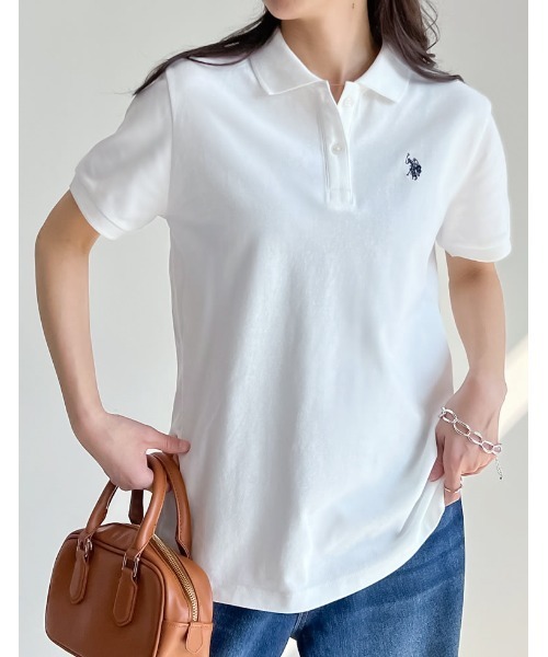 U.S. POLO ASSN.（ユーエスポロアッスン）の「[U.S. POLO ASSN.][別注]鹿の子刺繍ポロシャツ（Tシャツ/カットソー・レディース・ホワイト/ネイビー/ブラック/グレー・MEDIUM/LARGE）」の13枚目の写真