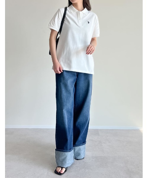 U.S. POLO ASSN.（ユーエスポロアッスン）の「[U.S. POLO ASSN.][別注]鹿の子刺繍ポロシャツ（Tシャツ/カットソー・レディース・ホワイト/ネイビー/ブラック/グレー・MEDIUM/LARGE）」の14枚目の写真