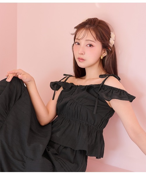 PEACH JOHN（ピーチジョン）の「デコラティブフリルキャミ（キャミソール・レディース・オレンジ系その他/ブラック・ONE SIZE）」の2枚目の写真