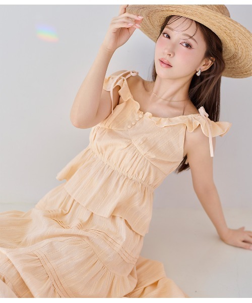 PEACH JOHN（ピーチジョン）の「デコラティブフリルキャミ（キャミソール・レディース・オレンジ系その他/ブラック・ONE SIZE）」の6枚目の写真