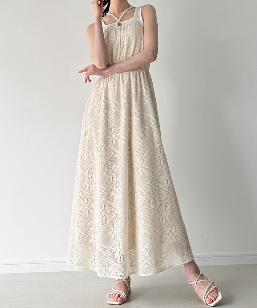 Rady♡バックジュエリーワンピース バックリボンカットデザインギャザーキャミワンピース