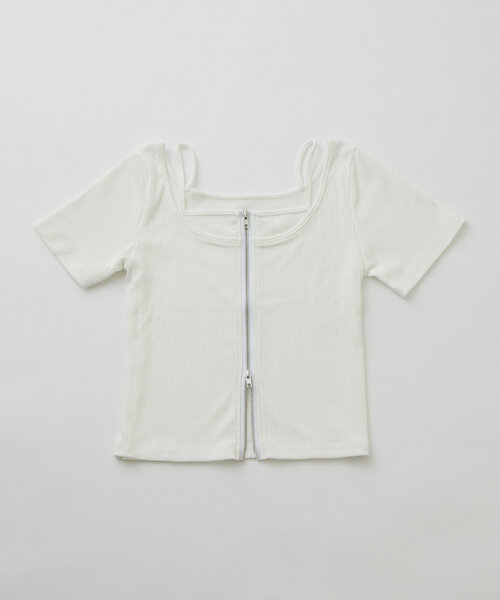 mline（エムライン）の「[mline]レイヤードWZIPT（Tシャツ/カットソー・レディース・グレー/オフホワイト/ネイビー/ピンク・FREE）」の2枚目の写真