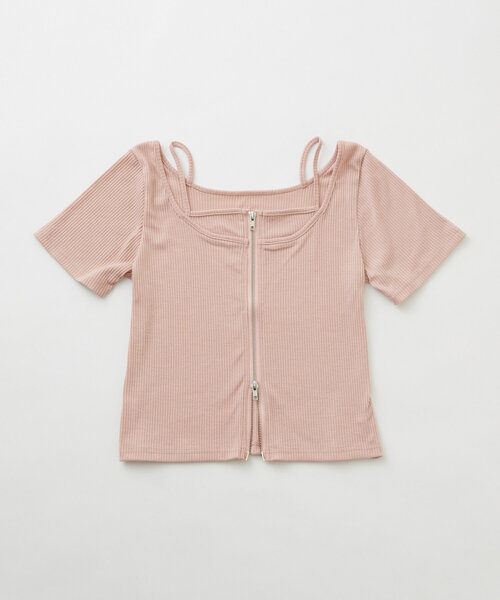 mline（エムライン）の「[mline]レイヤードWZIPT（Tシャツ/カットソー・レディース・グレー/オフホワイト/ネイビー/ピンク・FREE）」の4枚目の写真